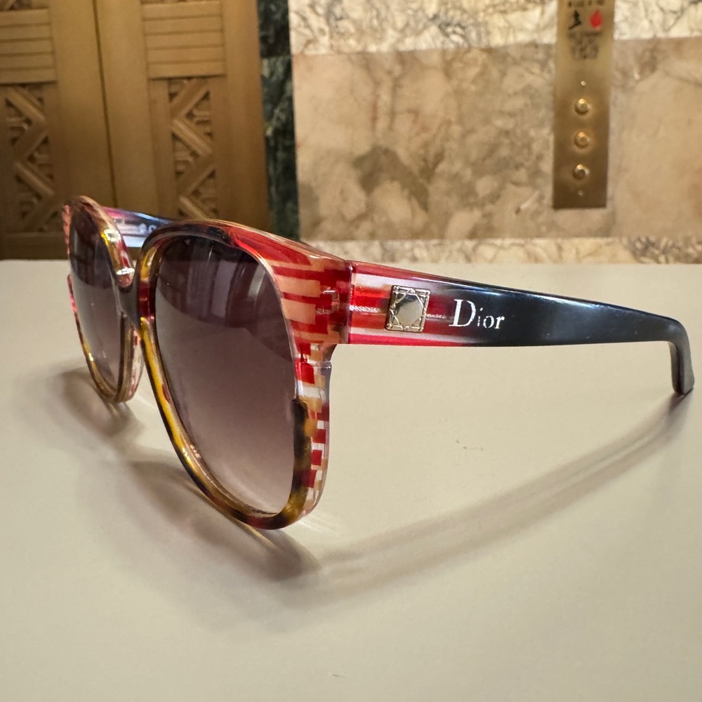 Dior Line Acetate Striped Red and Brown Sunglasses